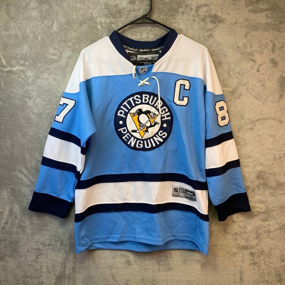 Reebok Sidney Crosby Pittsburgh Penguins Youth L/XL Jersey Winter Classic Blue